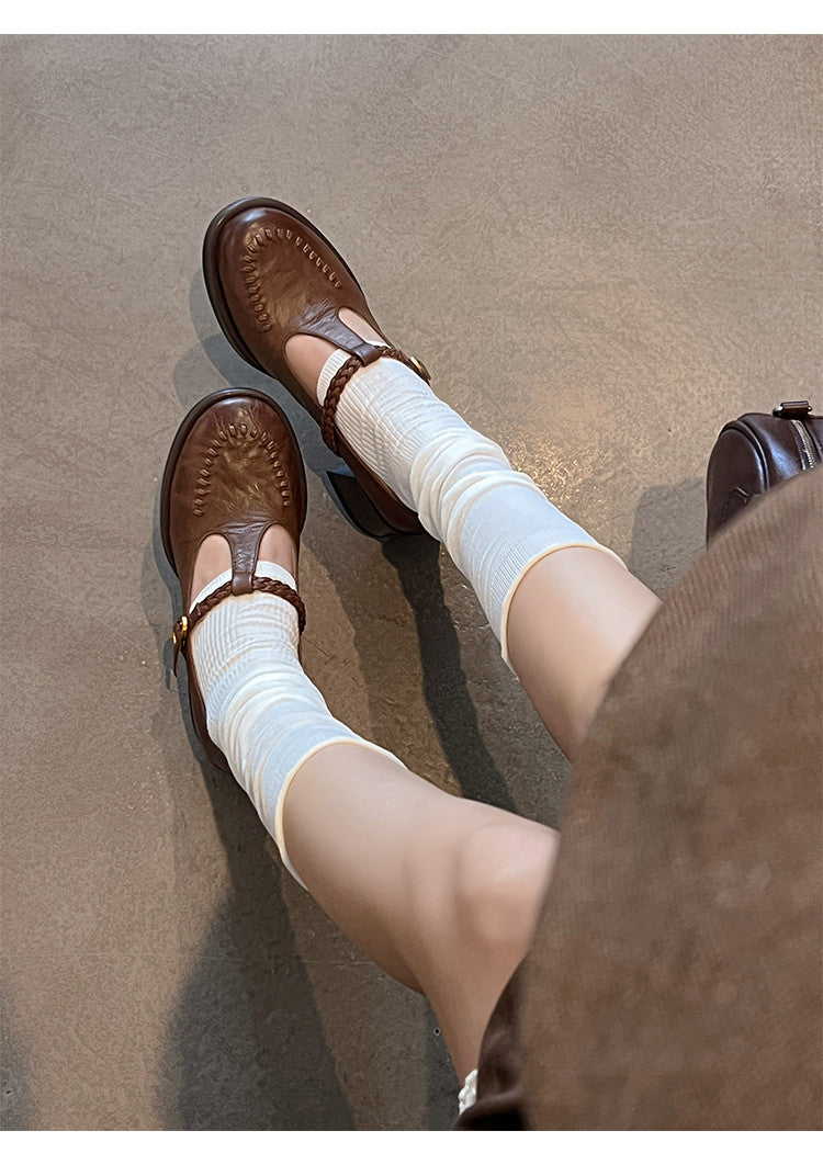 Karin Luna In Stock Spot Goods Vintage Braided Twist High Heels T Round Toe Thick Sole Single Shoes