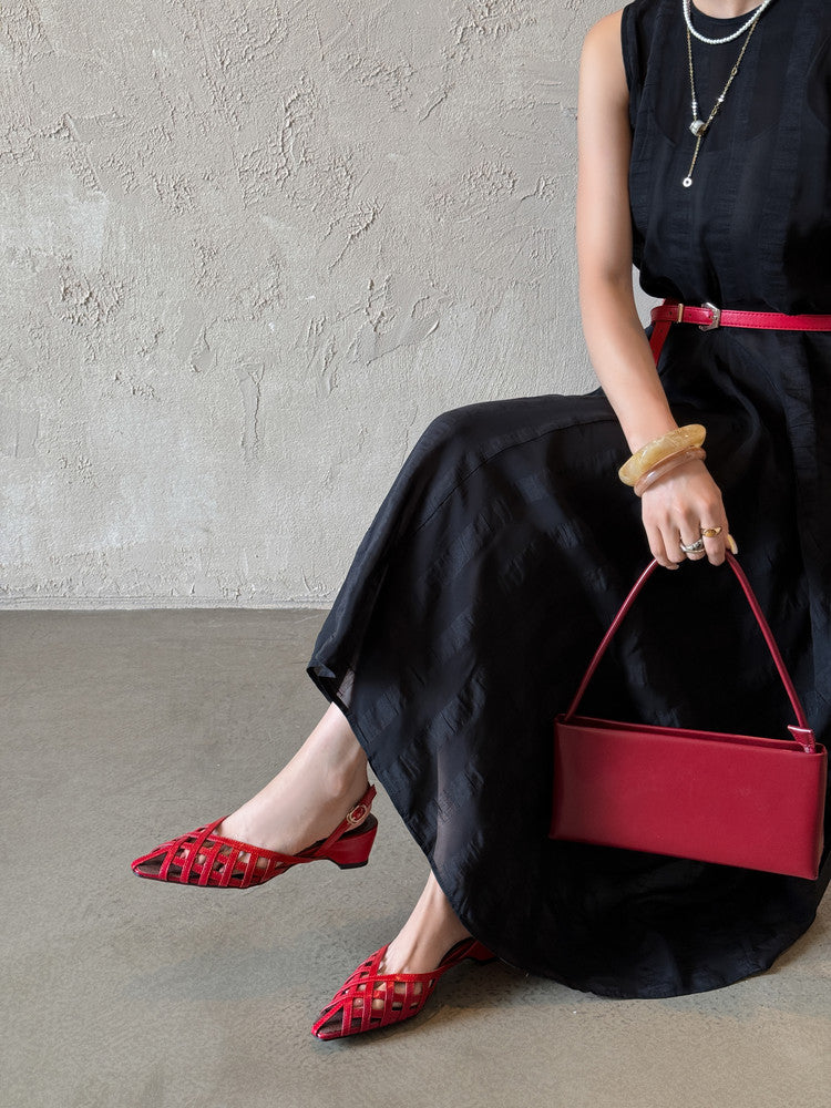 Karin Luna Braided Style ~Cross-woven Pointed Toe Closed-toe Sandals
