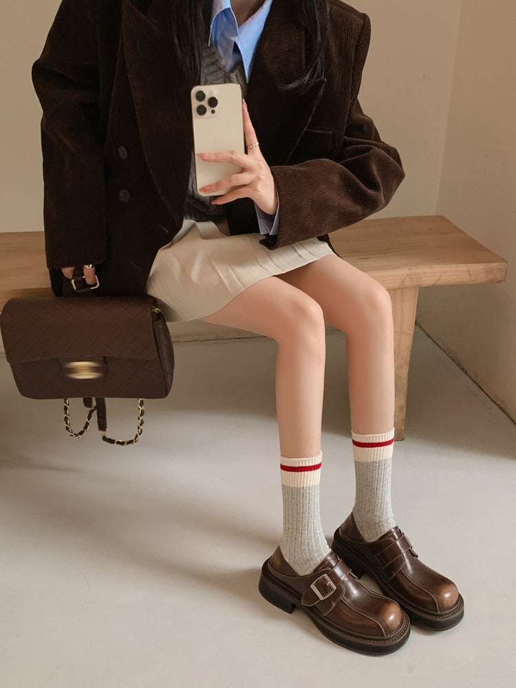 Karin Luna In Stock Spot Goods Metal Round Toe Cow Leather Thick Sole Flats