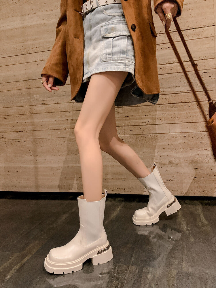 Karin Luna da Brand Series~Rear Metal Decoration Thick Sole Stretch Boots