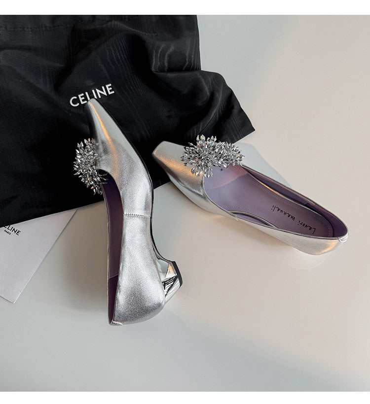 Karin Luna In Stock Spot Goods Exquisite Fireworks Buckle Small Square Toe Chunky Heel Commuter Shoes