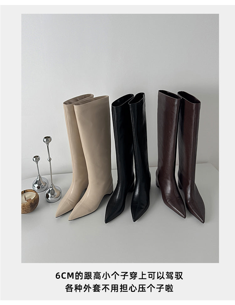 Karin Luna Hot-Selling Internal Height Increase Pointed Toe Straight-Leg Hot-Selling Long Boots