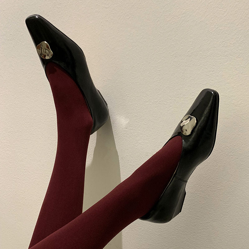 Karin Luna In Stock Spot Goods  Small Metal Decoration Thick Heel Single Shoes