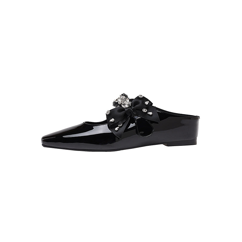 Karin Luna Handmade One-Strap Rhinestone Ribbon Square-Toe Mules