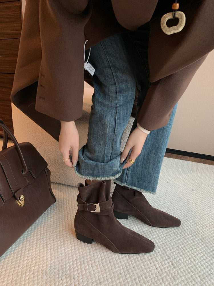 Karin Luna In Stock In Stock Hot-Selling Basic Old Money Style Retro Belt Buckle Short Boots