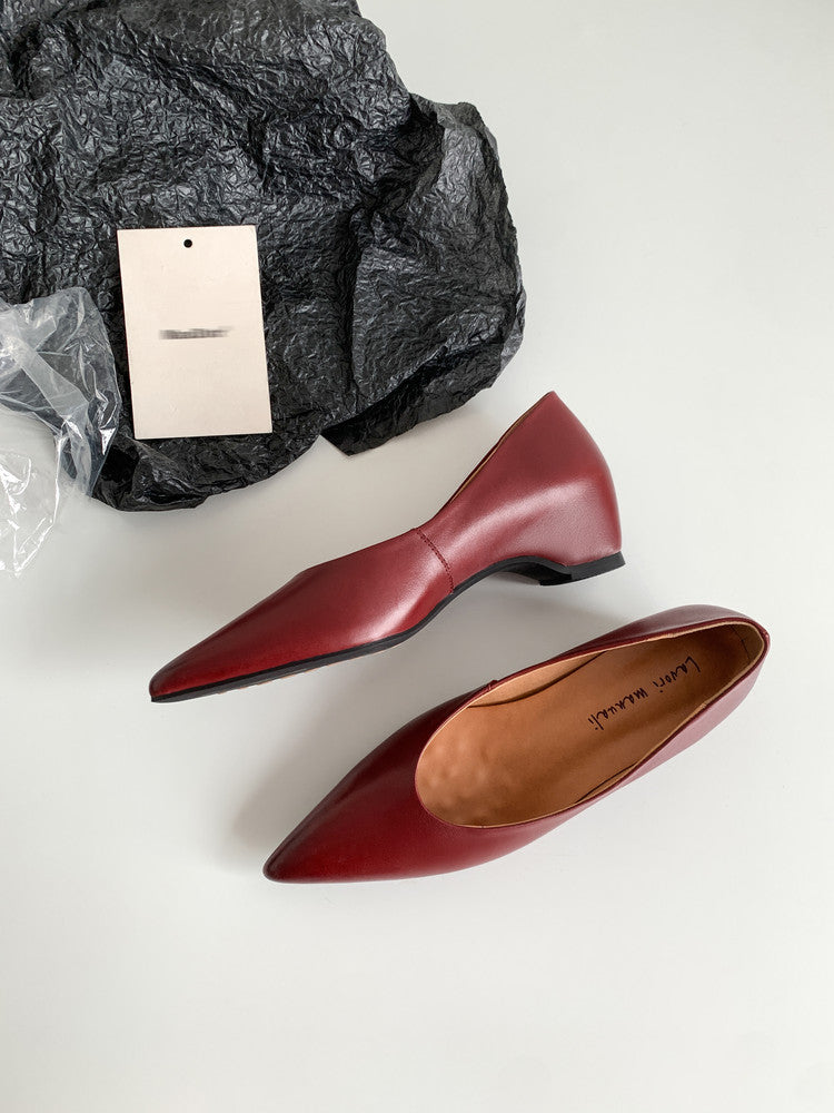 Karin Luna Full Layer Inside and Out~Basic Versatile Retro French Pointed Toe Irregular Heel Single Shoes