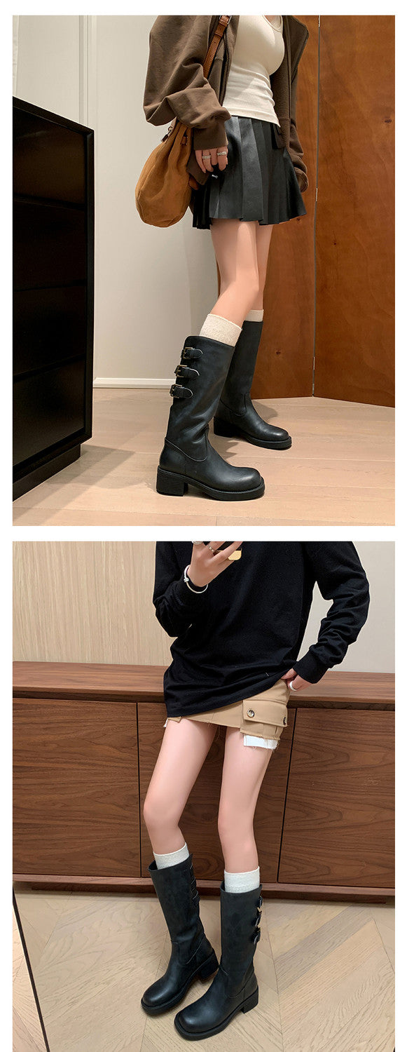 Karin Luna In Stock In Stock Thigh Circumference Belt Buckle Thick Sole Rider Boots