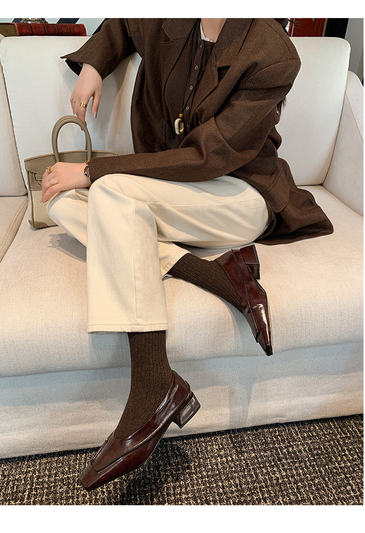 Karin Luna In Stock Spot Goods  Retro Full Leather Square Toe Shallow Mouth Single Shoes