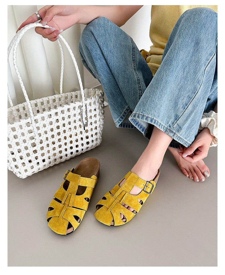 Karin Luna Full Layer Inside and Out~Basic Versatile Perforated Round Toe Birkenstock Slippers