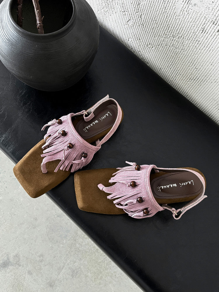 Karin Luna  Tassel Series~Spot Goods  In-stock Clip-toe Square Toe Sandals