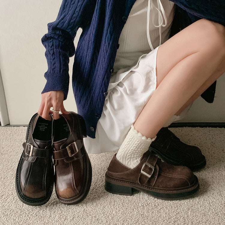 Karin Luna In Stock Spot Goods Metal Round Toe Cow Leather Thick Sole Flats