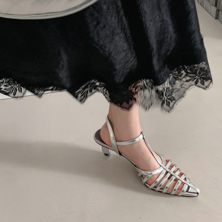 Karin Luna French Hollow Toe Metal Heel Elegant Sandals