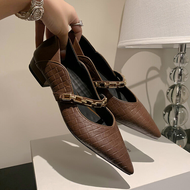 Karin Luna has prepared stock  Metal Fasteners Commuting Style Pointed Toe Chunky Heel Stone Pattern Large Single Shoes