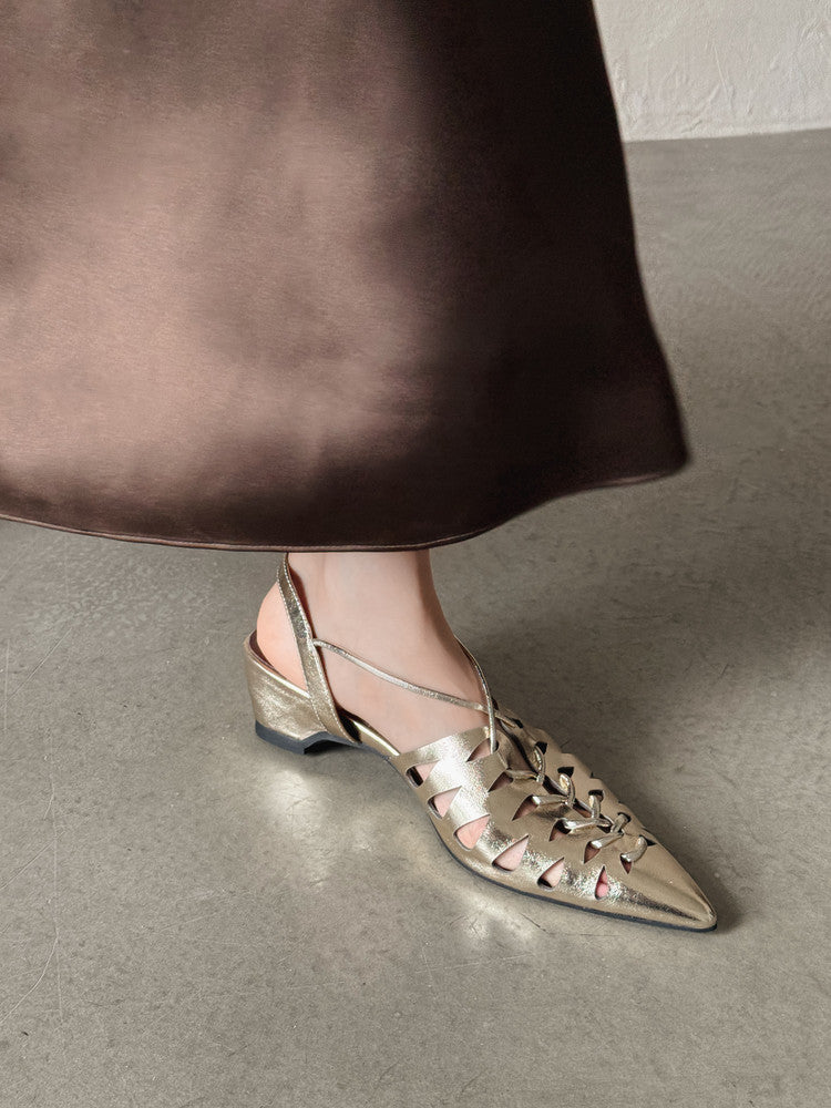 Karin Luna Braided Style ~Cross-woven Pointed Toe Closed-toe Sandals
