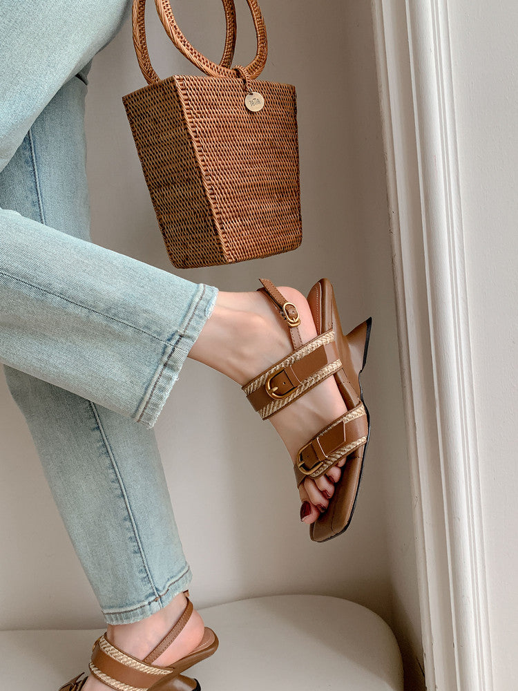 Karin Luna In Stock Spot Goods Vacation style Sofa Cushion Square Toe Irregular Heel Open-Toe Sandals