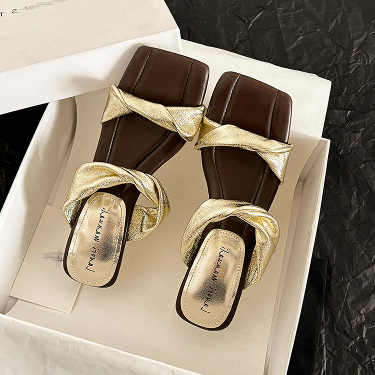 Karin Luna In Stock  Spot Goods   Square Toe One-Strap Irregular Heel Slippers