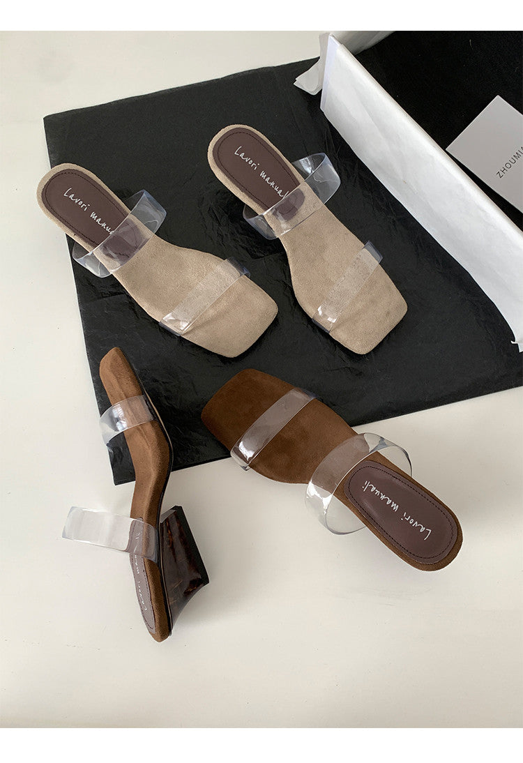 Karin Luna Hot-Selling Amber Element~Spot Goods Spot Goods Transparent tpu   Minimalist Square-Toed One-Strap Slippers