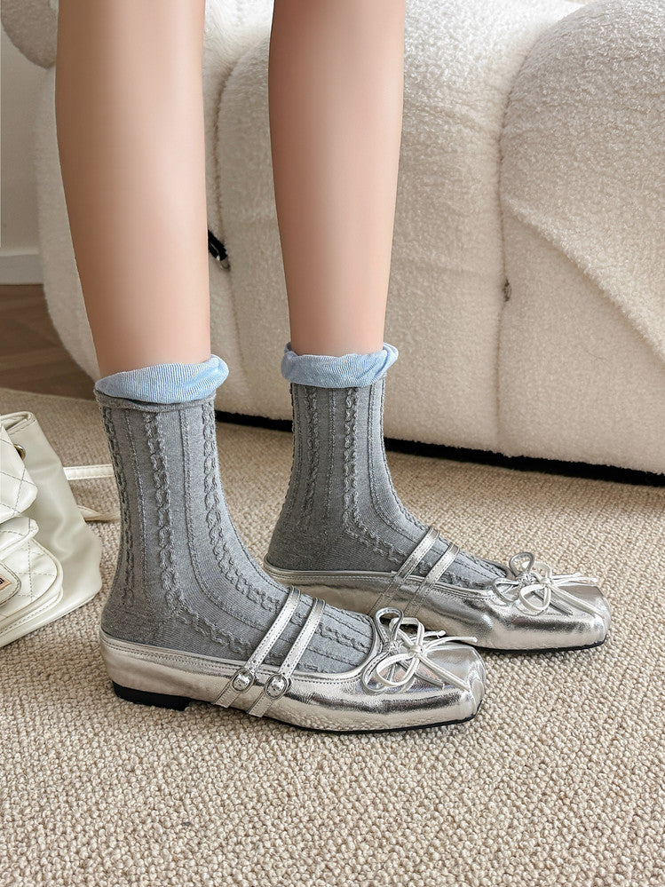 Karin Luna In Stock In Stock   Summer New Sweet Bowknot Color Block Square Toe Height-Increasing Slippers