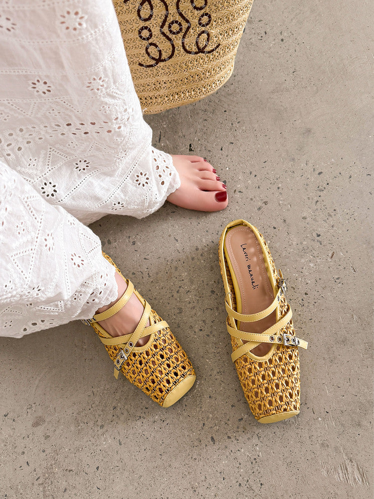 Karin Luna In Stock Spot Goods  Hot-Selling Square-Toe Woven Pig Nose Closed-Toe Slippers