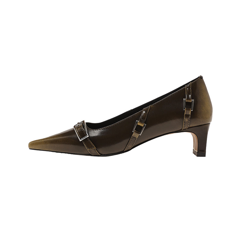 Karin Luna In Stock In Stock Retro Belt Buckle Small Square Toe Chunky Heel Single Shoes