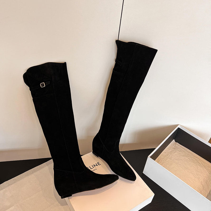 Karin Luna In Stock Spot Goods Vintage Cowhide Leather Two-Way Wear Pointed Toe Height-Increasing Long Boots