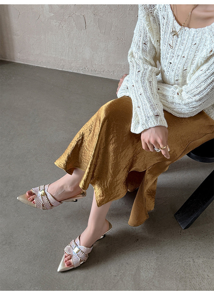 Karin Luna Fish Skin Series~Minimalist Pointed Toe Hot-Selling Unique Heel Slippers
