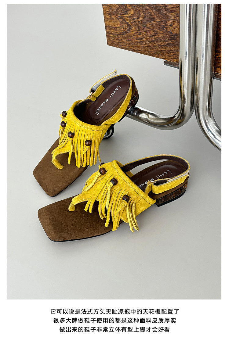 Karin Luna  Tassel Series~Spot Goods  In-stock Clip-toe Square Toe Sandals