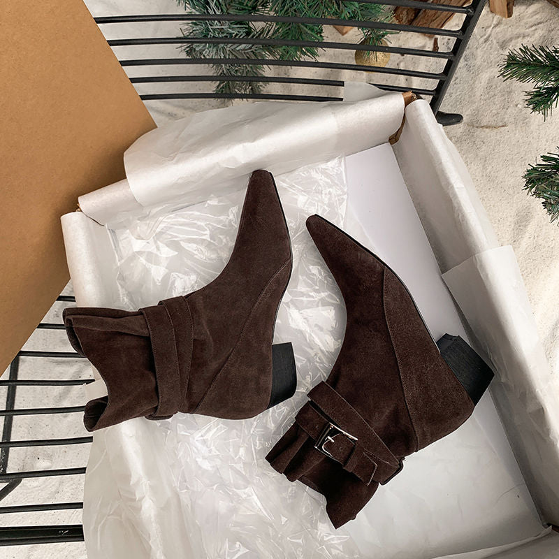 Karin Luna In Stock In Stock Hot-Selling Basic Old Money Style Retro Belt Buckle Short Boots