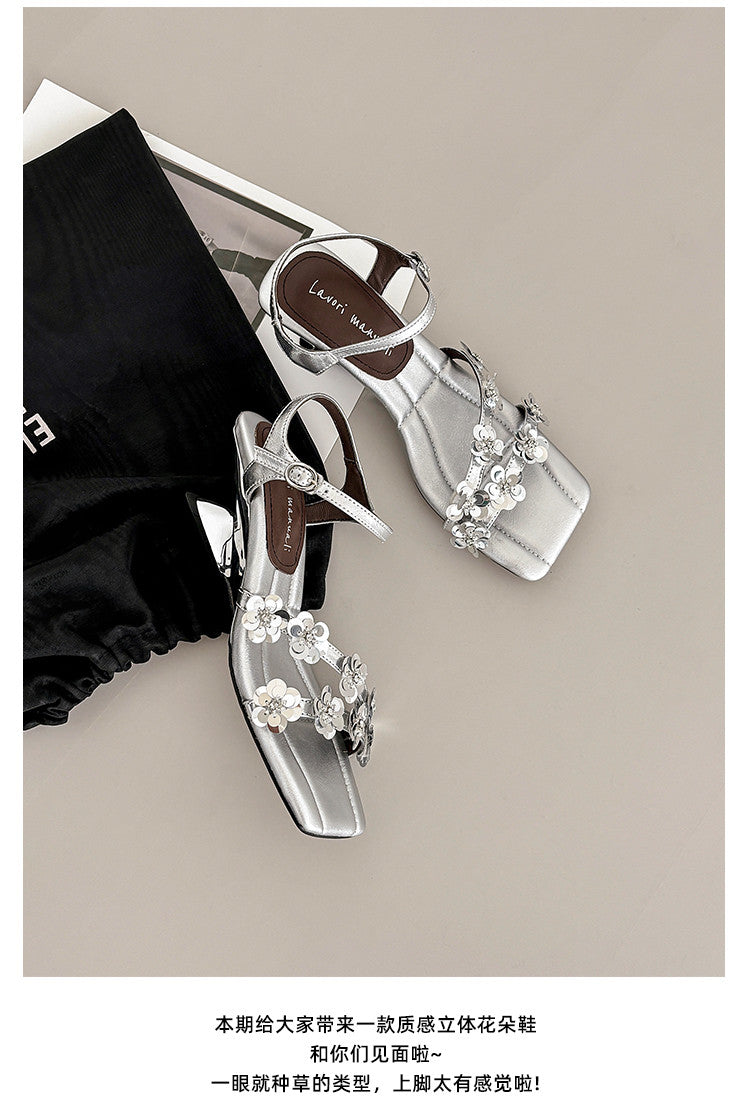Karin Luna In Stock Spot Goods All the Best Square-Toed Sequin Flower Sandals