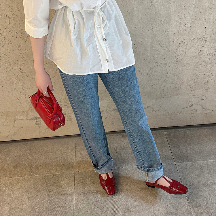 Karin Luna In Stock Spot Goods  t Square-Toed Full Leather Basic Slippers