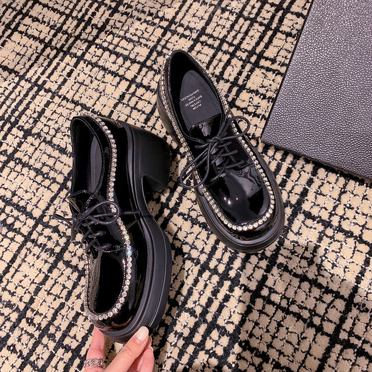 Karin Luna In Stock In Stock  Rhinestone Shoe Edge Trim Lace-up Thick Sole Loafers Best-selling in stock