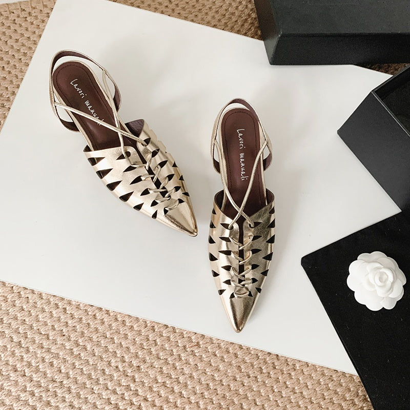 Karin Luna Braided Style ~Cross-woven Pointed Toe Closed-toe Sandals