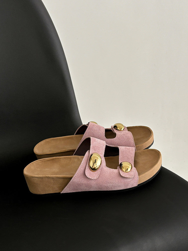 Karin Luna   Casual Style   Thick Sole Belt Buckle Slide Sandals