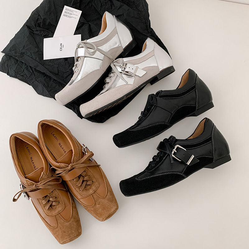 Karin Luna In Stock Spot Goods  Designed retro square-toe ballet shoes with laces