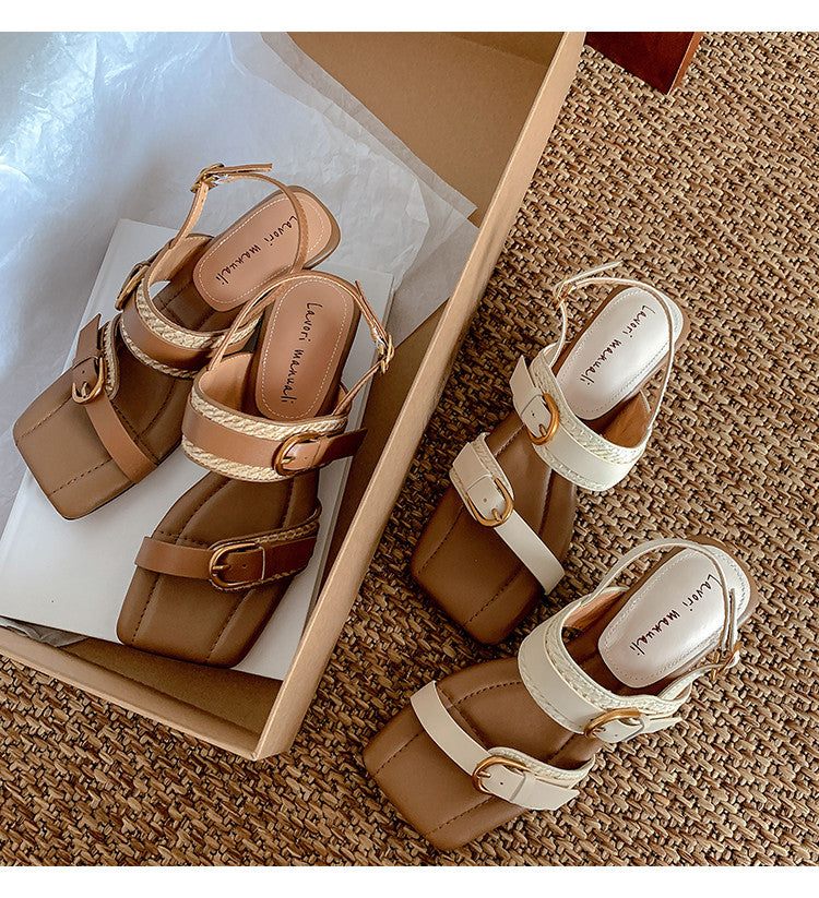 Karin Luna In Stock Spot Goods Vacation style Sofa Cushion Square Toe Irregular Heel Open-Toe Sandals