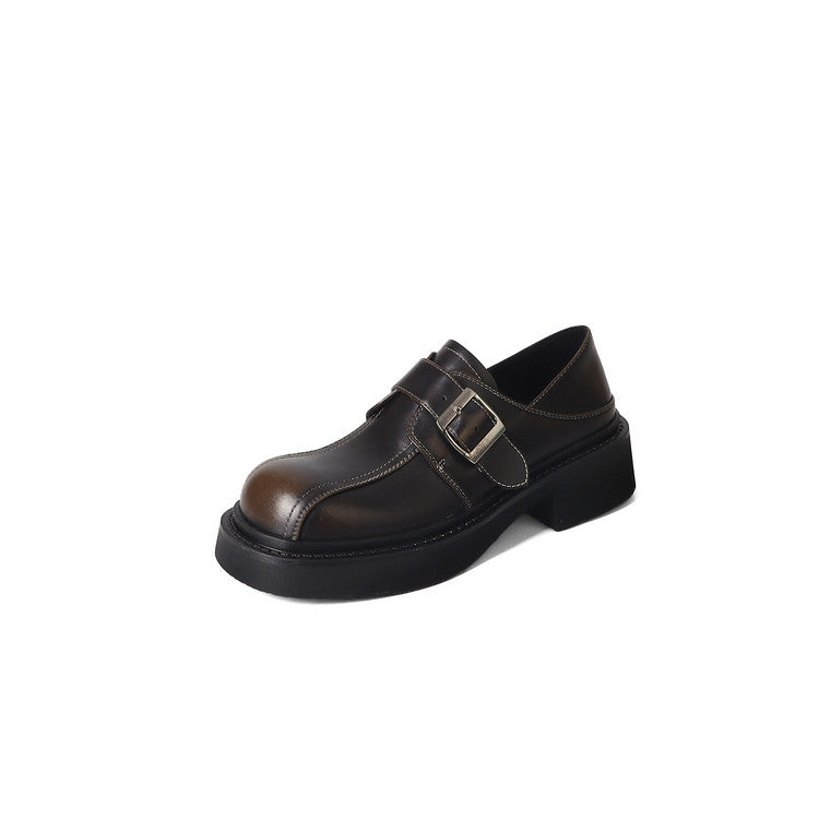 Karin Luna In Stock Spot Goods Metal Round Toe Cow Leather Thick Sole Flats
