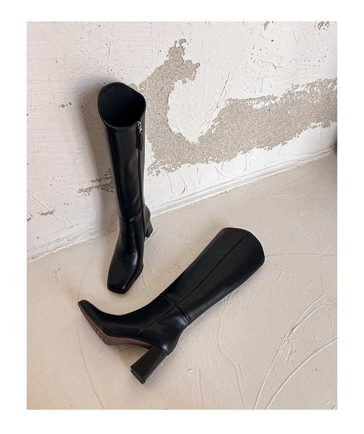 Karin Luna In Stock Spot Goods  Chunky Heel Side Zipper Riding Boots