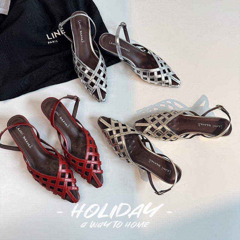 Karin Luna Braided Style ~Cross-woven Pointed Toe Closed-toe Sandals