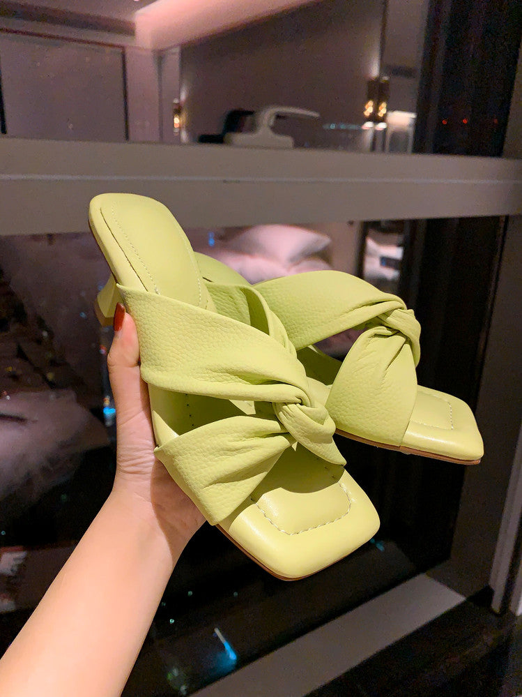 Karin Luna In Stock In Stock  Comfortable Cross Strap  Airy High Heel Square Toe Slippers