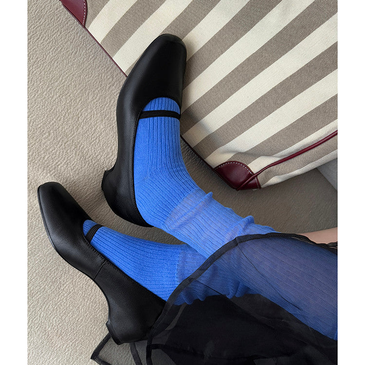 Karin Luna In Stock Spot Goods    Retro Elastic Band Chunky Heel Single Shoes