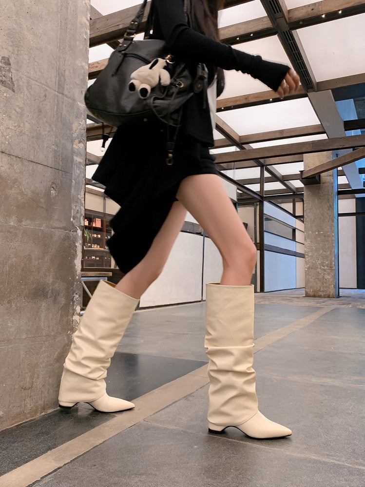 Karin Luna Elegant Style Pointed Toe Hidden Wedge Long Boots