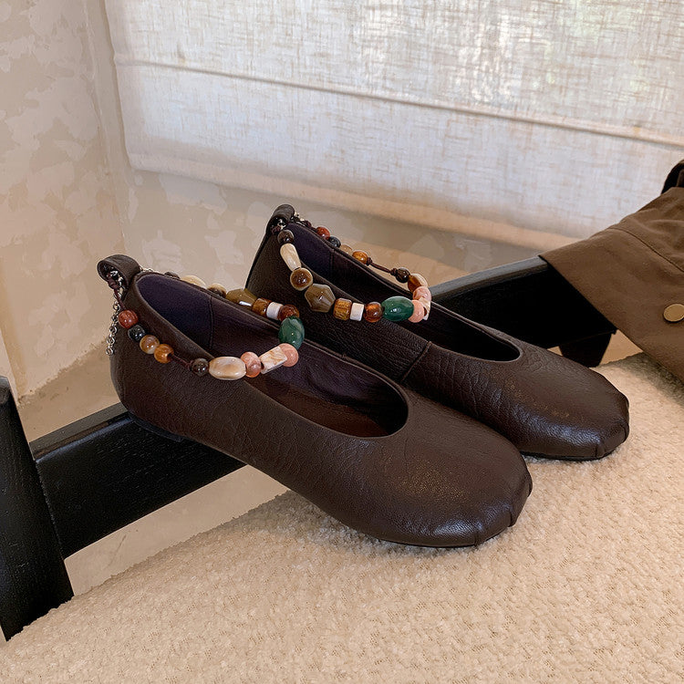 Karin Luna Full Layer Inside and Out~Elephant Pattern Round Toe Hidden Wedge Granny Shoes