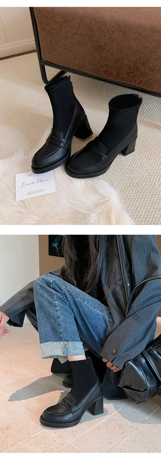 Karin Luna Hot-Selling Element Round Toe Elephant Pattern Elastic Thick Heel Short Boots