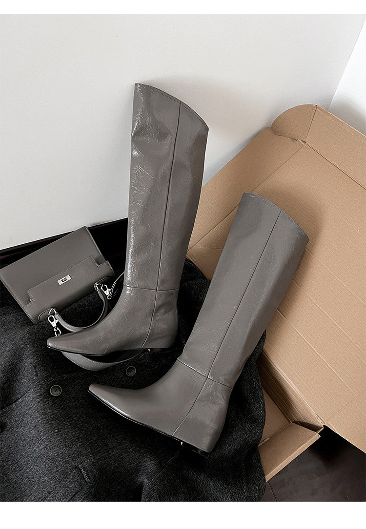 Karin Luna Elegant Style Slanted Inner Height-Increasing Long Boots