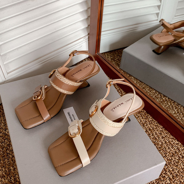 Karin Luna In Stock Spot Goods Vacation style Sofa Cushion Square Toe Irregular Heel Open-Toe Sandals