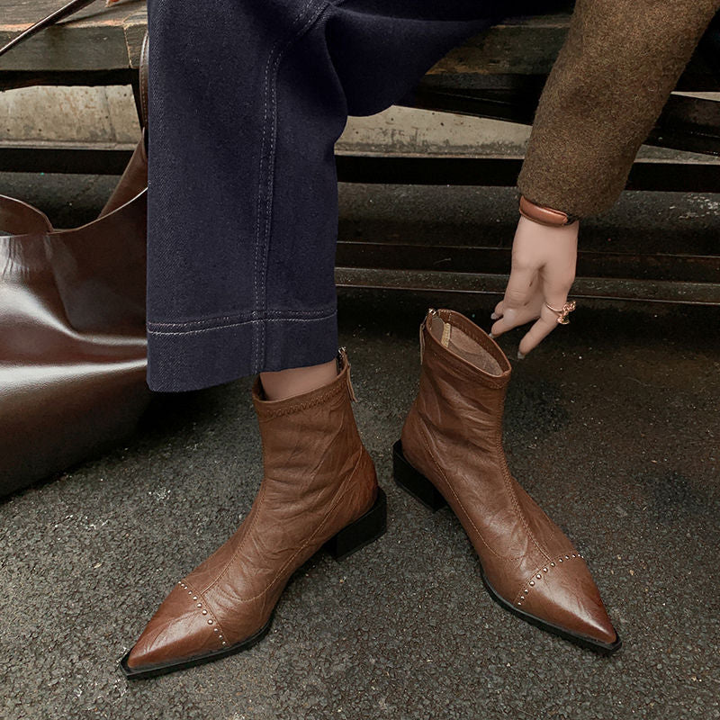 Karin Luna In Stock In Stock Slim Boots Series~Pointed Toe Rivet Slim Short Boots