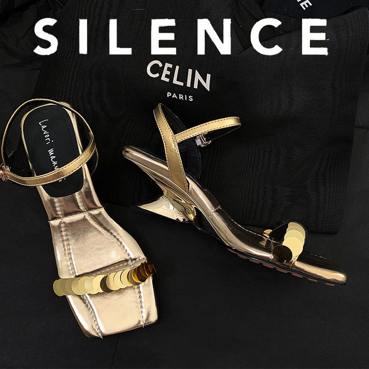Karin Luna In Stock Spot Goods   Sequin One-Strap Irregular Heel Sofa Insole Sandals