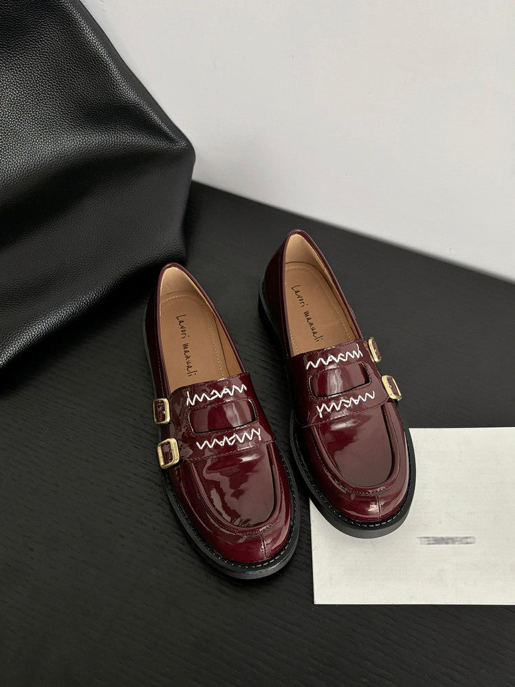 Karin Luna In Stock Spot Goods  Retro Style Slip-On Metal Buckle Loafers