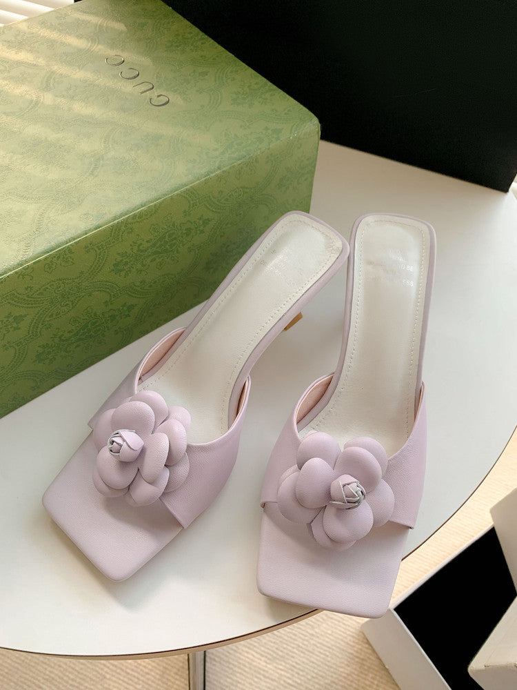 Karin Luna Flower of Wealth in the World~Says purple has a lot of charm Spot Goods Spot Goods  Three-Dimensional Camellia Elegant Sandals