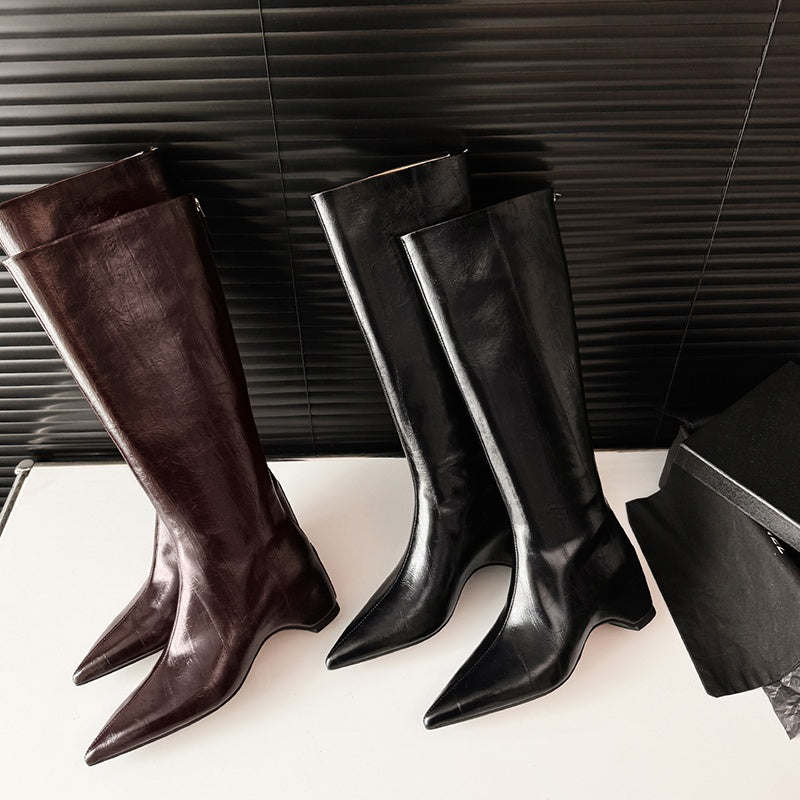 Karin Luna Elegant Style Pointed Toe Internal Height Increase Long Boots